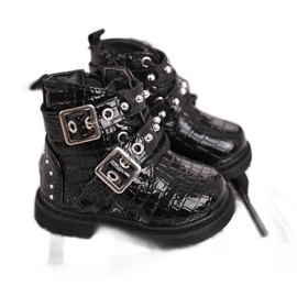 FRROCK Stivali Bambini Riscaldati Con Pelliccia, Laccati Black Mary nero