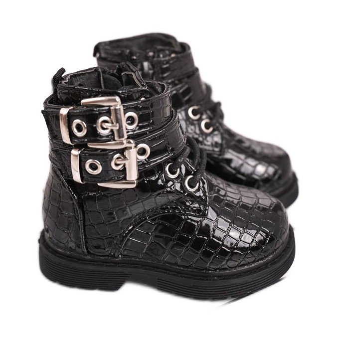 FRROCK Stivali Bambini Riscaldati Con Pelliccia, Laccati Nero Valentina