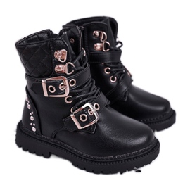 FRROCK Stivali Bambini Riscaldati Con Pelliccia Dolly Nera nero d'oro