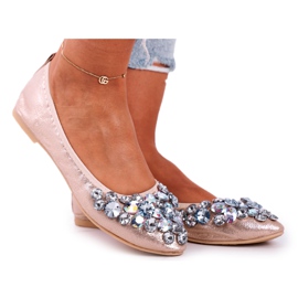 PS1 Ballerine da donna con pietre di cristallo dorate d'oro