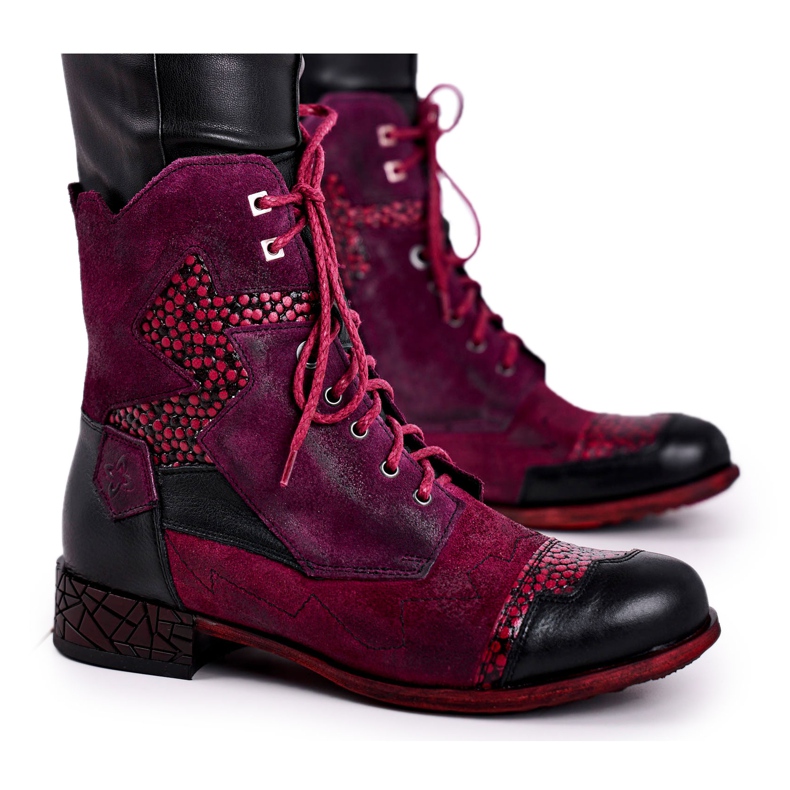 Stivali da donna caldi in pelle Maciejka Viola 04625-23 rosso multicolore