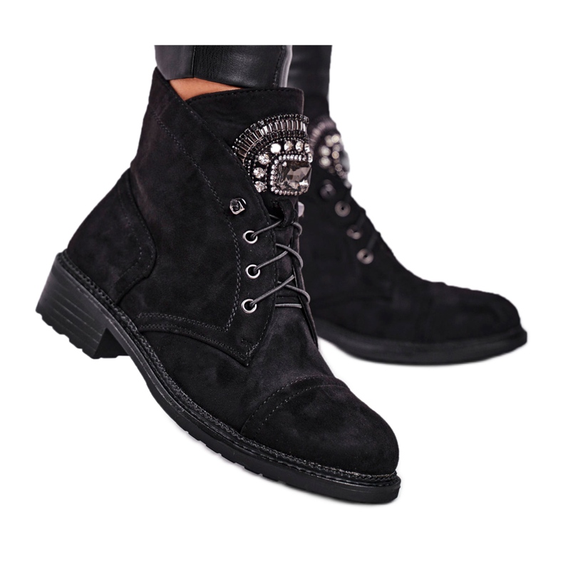 Stivaletti Donna Scamosciato Cristalli Nero Hondus