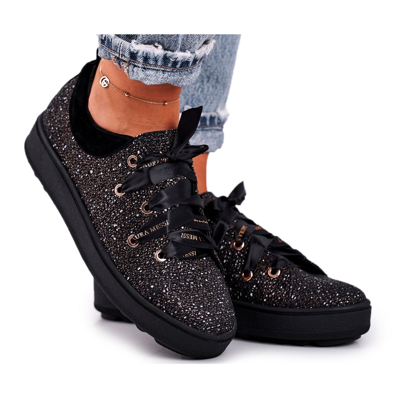 Sneakers Donna Elegante Pelle Laura Messi Nero 2045