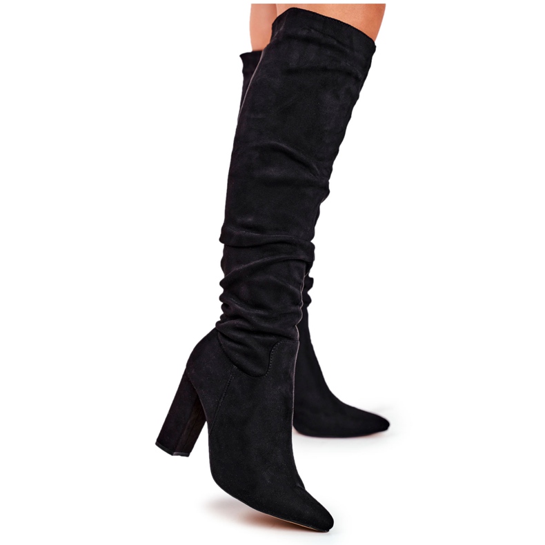 Stivali Donna Con Tacco Camoscio Nero Pomestro