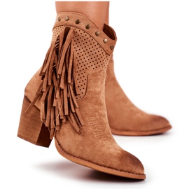 Stivali Da Donna Con Tacco Alto Con Frange Stivali Da Cowboy Khaki Michelle marrone