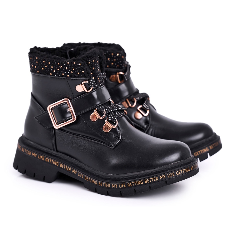 Stivali da bambino per bambini Black Rhythm con pelle di pecora nero