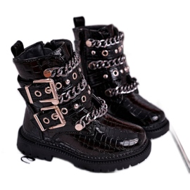 FRROCK Stivali caldi per bambini con stampa di fibbie Black Fun Time nero