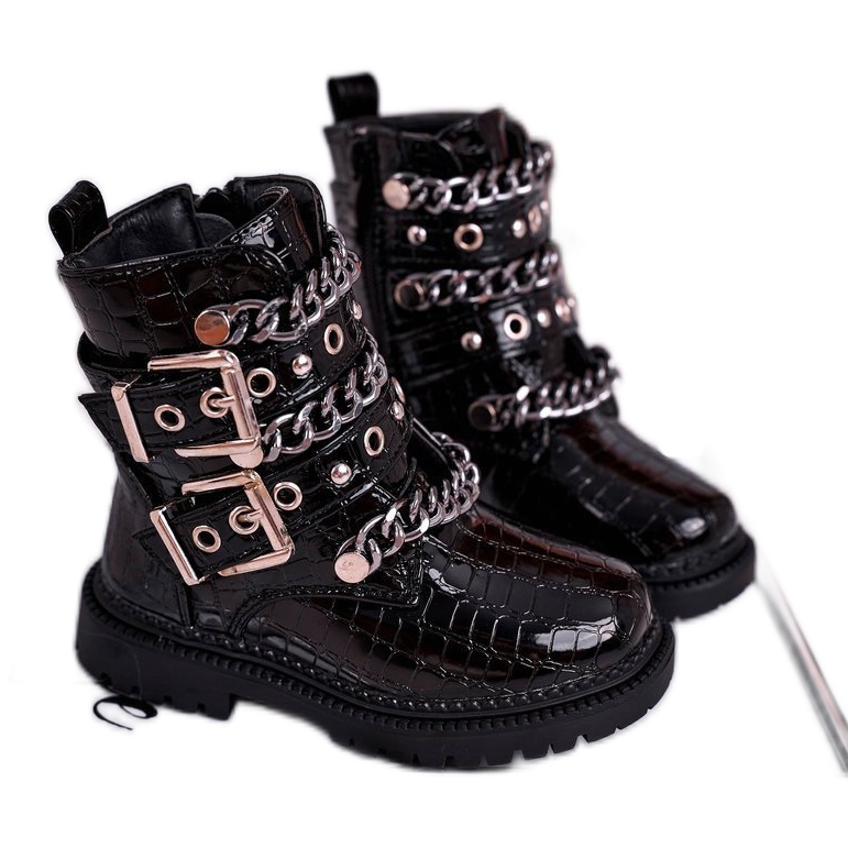 FRROCK Stivaletti da bambino con stampa fibbie Nero Fun Time