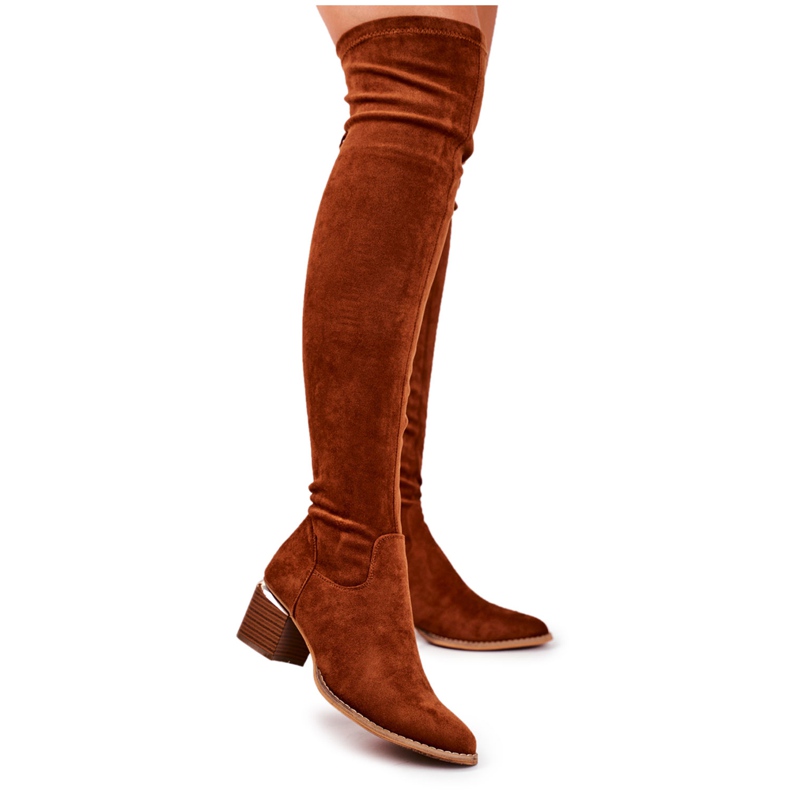 EVE Stivali al ginocchio da donna in ecopelle scamosciata cammello Can't Stop marrone multicolore