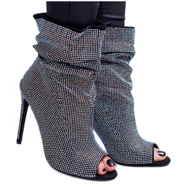 Stivali da donna con tacco alto Lu Boo Strass Bande nere nero argento