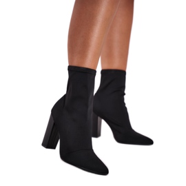 FRGIV Stivali da donna su un tacco alto Lycra Black Morie nero