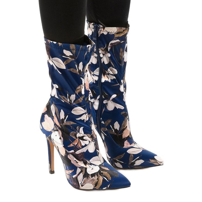 Stivaletti blu navy con calzino Santana multicolore