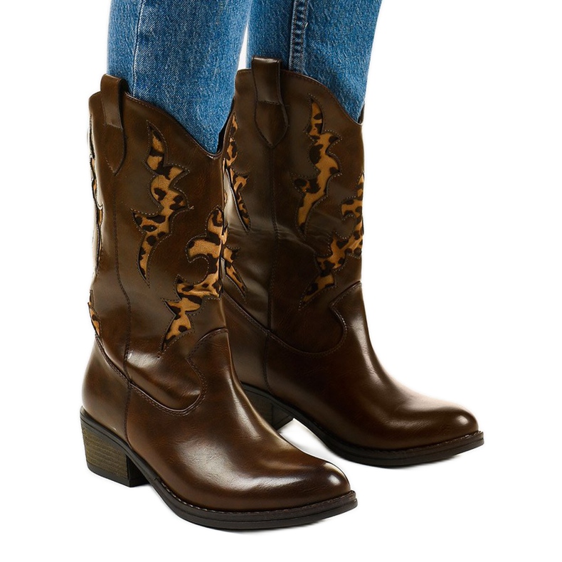 Stivali da cowboy marroni Eshirixis caldi beige marrone