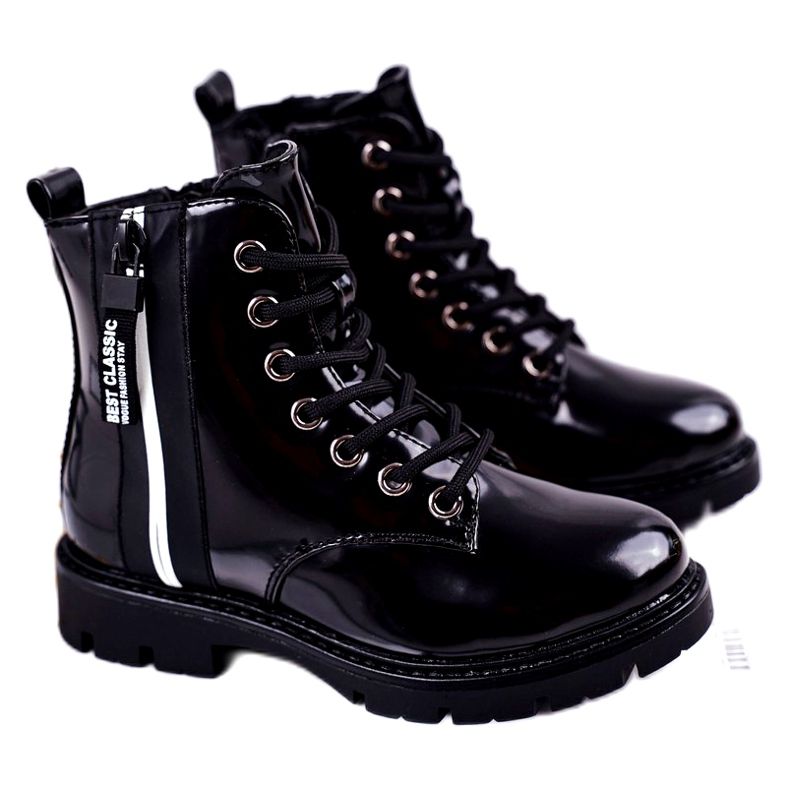Vinceza Stivali da bambino Warm con cerniera laccati Black Falcon nero