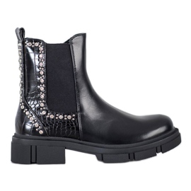 Yes Mile Stivali Neri Con Cubic Zirconia nero