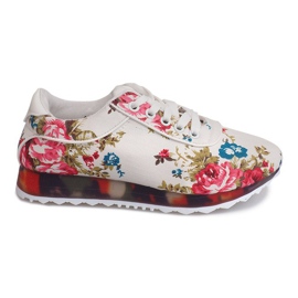 Sneakers Sportive Con Fiori BL282 Bianco multicolore