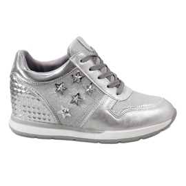 Sneakers con zeppa argento con stelle BM1915-3 d'argento
