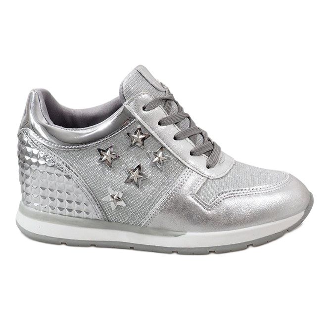 Sneakers con zeppa argento con stelle BM1915-3 d'argento