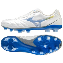 Scarpe da calcio Mizuno Rebula Cup Elite Fg M P1GA207225 bianco, blu, giallo bianco