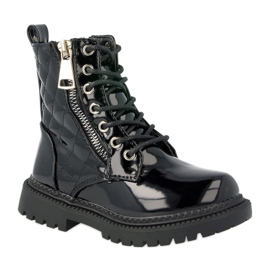 FRROCK Stivali per bambini riscaldati con pelliccia, nero laccato Say You