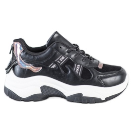 SHELOVET Comode scarpe da ginnastica in ecopelle nero