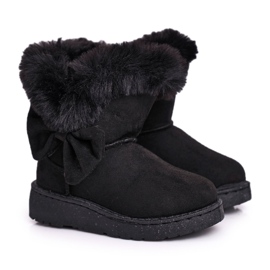 FRROCK Stivali da neve per bambini Vella neri con fiocco in pelliccia nero