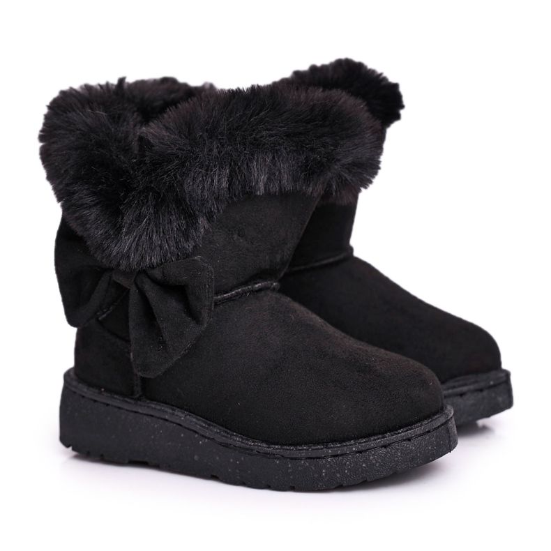 FRROCK Stivali da neve per bambini Vella neri con fiocco in pelliccia nero