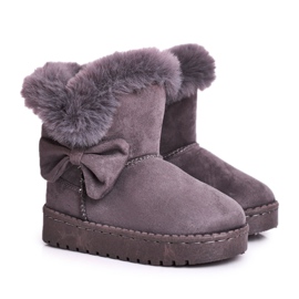 FRROCK Doposci per bambini Vella grigi con pelliccia e fiocco grigio