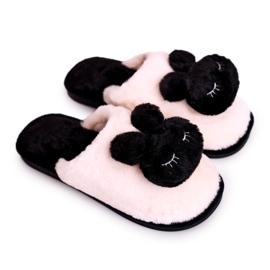 Pantofole da donna in pelliccia di coniglio nere bianco nero
