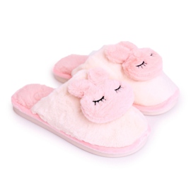 Pantofole da donna in pelliccia, pelliccia coniglio bianco e rosa
