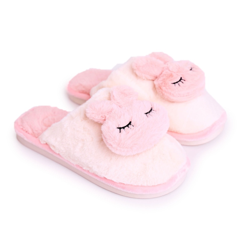 Pantofole da donna in pelliccia, pelliccia coniglio bianco e rosa
