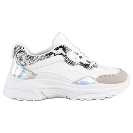 SHELOVET Sneakers Allacciate Con Ecopelle bianca grigio