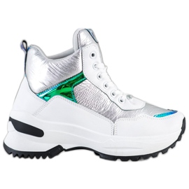 Ideal Shoes Sneakers alte realizzate in ecopelle bianca d'argento