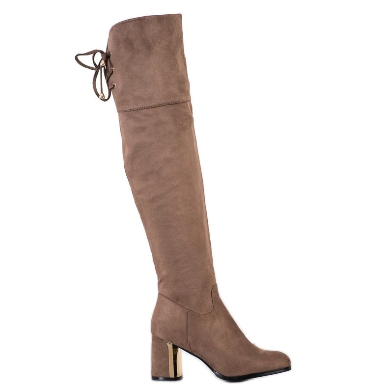 Gogo Stivali alla coscia con tacco decorativo beige