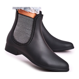 SEA Answear da donna in argento con stivali di gomma neri opachi nero