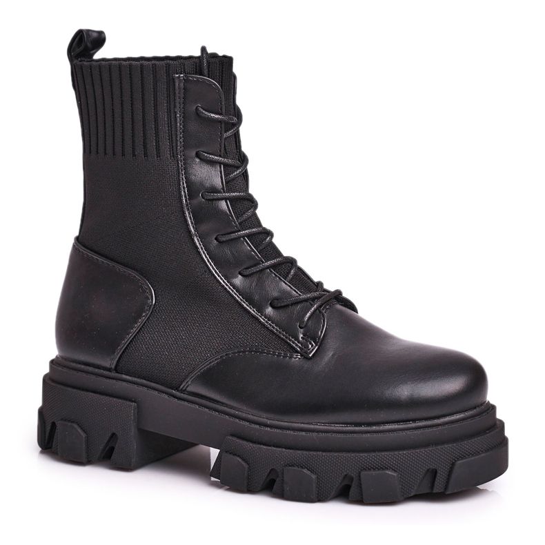 S.Barski Stivali da donna stringati con calzino neri My Need nero