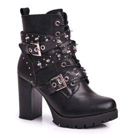 FRSS Stivali da donna su tacco alto con borchie Nero Olivia
