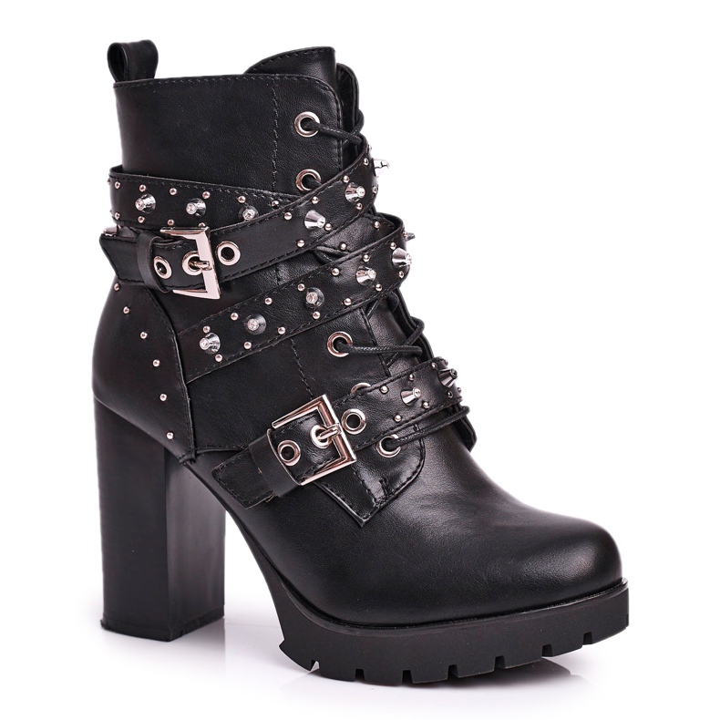 FRSS Stivali da donna su tacco alto con borchie Nero Olivia