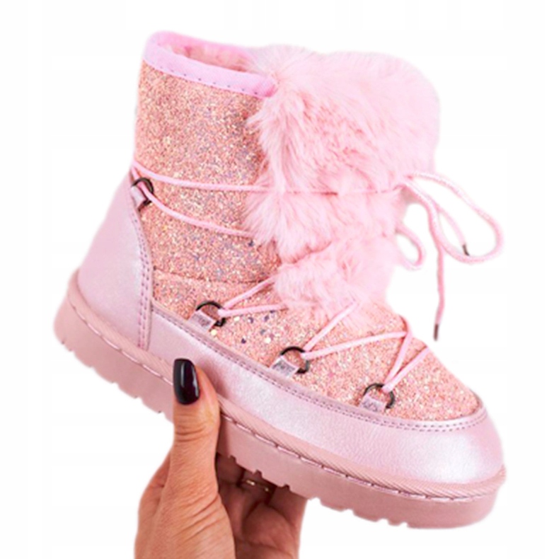 FRROCK Doposci per bambini con pelliccia rosa d'argento