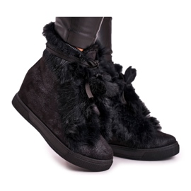 Sneakers da donna nere con zeppa e pelliccia Pretty Black nero argento