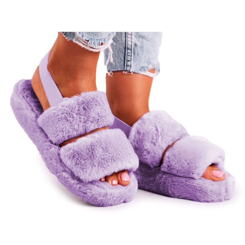 FRJ Pantofole da donna sulla piattaforma in pelliccia viola Cotton Candy