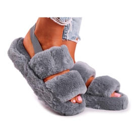 FRJ Pantofole da donna sulla piattaforma in pelliccia grigio zucchero filato