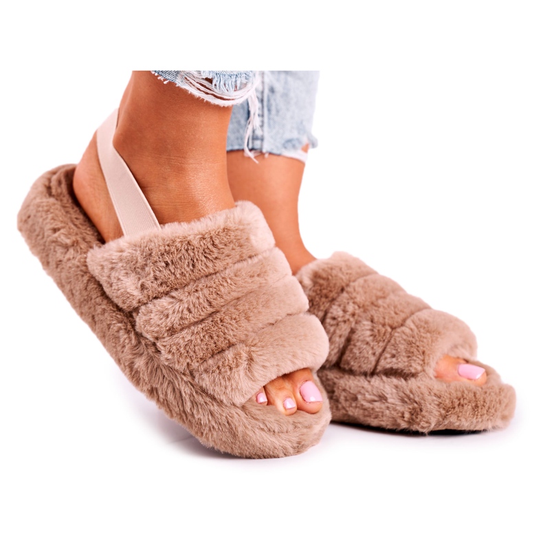 FJ1 Pantofole da donna sulla piattaforma Furry Brown Khaki Snowflake marrone cachi