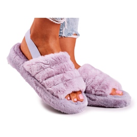 FJ1 Pantofole da donna sulla piattaforma con fiocco di neve viola in pelliccia
