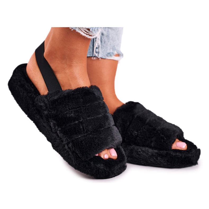 FJ1 Pantofole da donna sulla piattaforma di pelliccia Black Snowflake nero