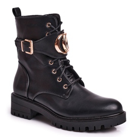 PS1 Stivali Donna Allacciati Workers Nero Oro