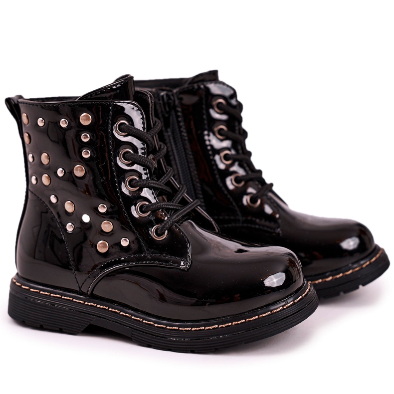 Stivali Caldi Bambini con Strass Laccati Neri Fame nero