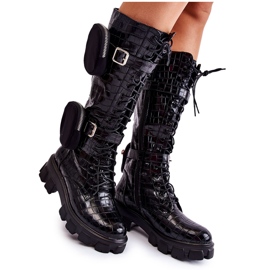 Joia Stivali da donna Trappers con borsette Black Animal Print Military nero