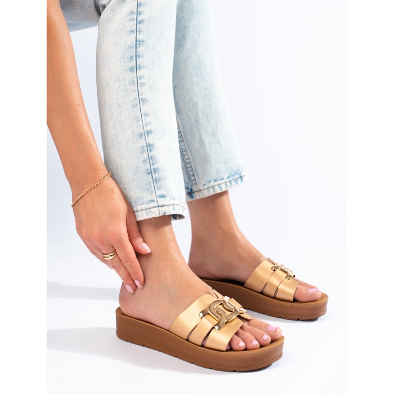 Pantofole da donna con plateau Shelovet color oro d'oro 2