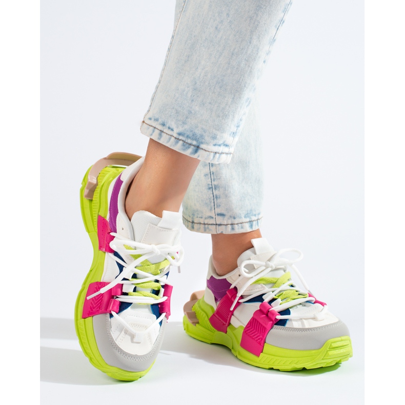 Sneakers multicolori da donna su suola spessa Shelovet bianca 1
